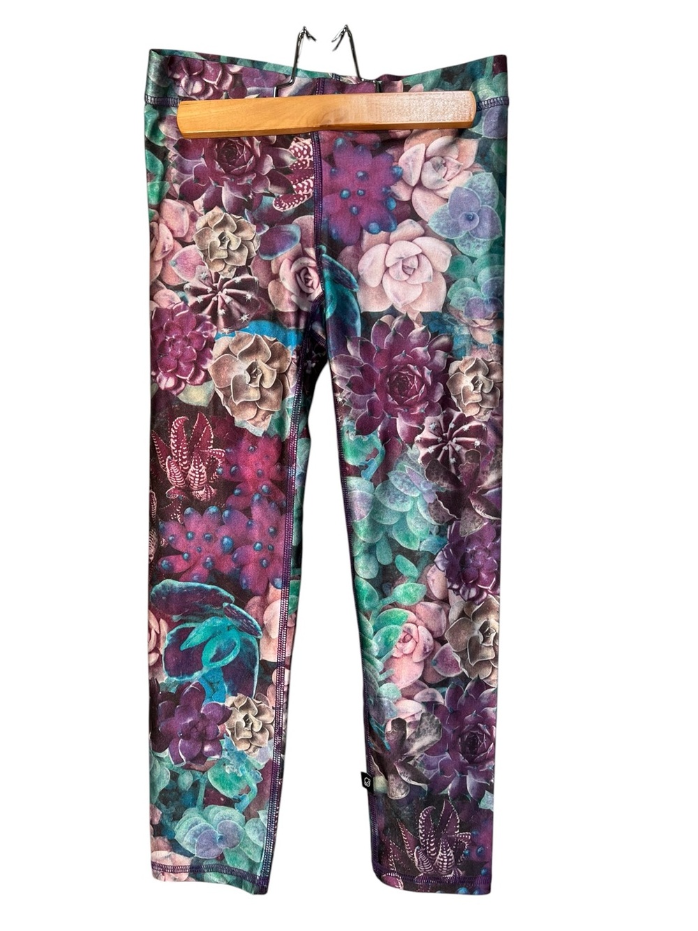 Terez Women’s Size XS Cropped Legging Purple Teal Floral Succulent Mid-Rise